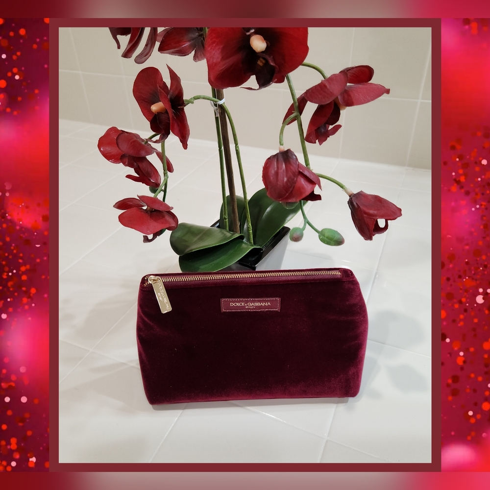 Dolce & Gabbana Maroon Velvet Cosmetic Zipper Pouch